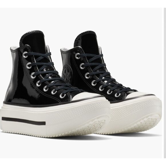 Converse Chuck Taylor Lift Double Stack Patent Leather Platform Black 8.5W/6.5M - Picture 2 of 9